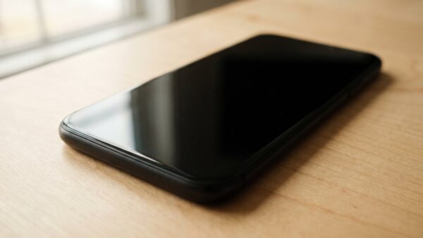 outlet bremen bild 2 Ausgeschaltetes Smartphone mit schwarzem Display auf Holzfläche