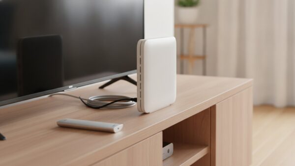 WLAN-Router, Modem und Kabel hinter dem Fernseher – typische Ursache, wenn der Paramount Plus Login nicht funktioniert