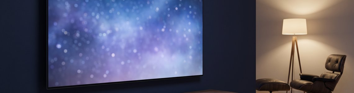 Wohnzimmer am Abend mit Fernseher, Fernbedienung und Smartphone für den Paramount Plus Login