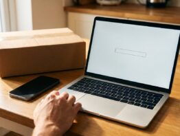 paypal login bild 1 Smartphone und Notebook mit leerem Anmeldefeld neben einem Paket beim PayPal Login