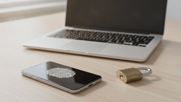 paypal login bild 3 Smartphone mit Fingerabdruck-Symbol und VorhĂ€ngeschloss fĂŒr die zweistufige Verifizierung bei PayPal