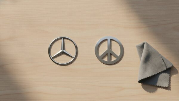 peace zeichen verwechslung Peace-Zeichen und dreizackiger Stern als Metallplaketten im Vergleich