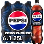 Pepsi Zero Zucker - Das zuckerfreie Erfrischungsgetränk von Pepsi ohne Kalorien, koffeinhaltige Cola in der Flasche, EINWEG (6 x 1,25 l)