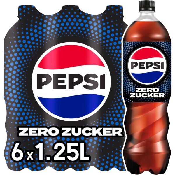 Pepsi Zero Zucker - Das zuckerfreie Erfrischungsgetränk von Pepsi ohne Kalorien, koffeinhaltige Cola in der Flasche, EINWEG (6 x 1,25 l)