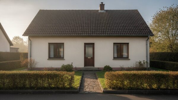 pflegeheim schonvermoegen bild 2 Schlichtes Einfamilienhaus mit Vorgarten und Plattenweg zur Haustür im Herbstlicht