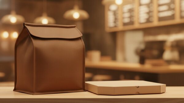 pizza hut gutschein bild 3 Unbedruckte Warmhaltetasche und Pizzakarton auf heller Ladentheke