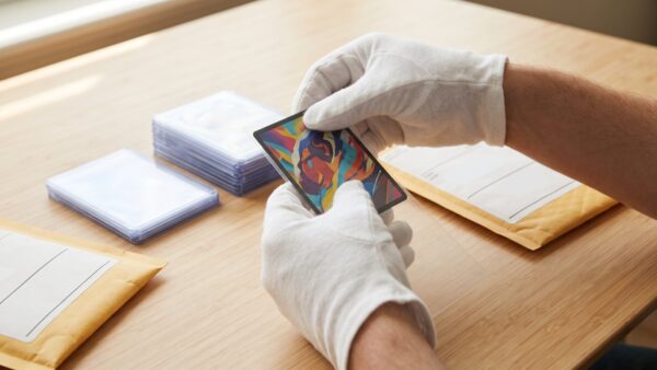 pokemon karten graden 1 einreichung vorbereiten Sammelkarte wird vor der Einreichung zum Grading in eine Schutzhuelle gelegt