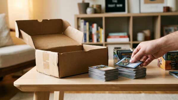 pokemon karten wert 1 alte sammlung Alte Pokémon-Karten aus einer Sammlung werden auf einem Holztisch nach Wert sortiert