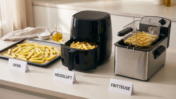 pommes selber machen geraetevergleich Pommes selber machen im Vergleich: Backofen, Heißluftfritteuse und klassische Fritteuse nebeneinander