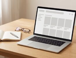 Preisfehler finden: Shop-Oberflaeche auf dem Notebook mit Notizblock