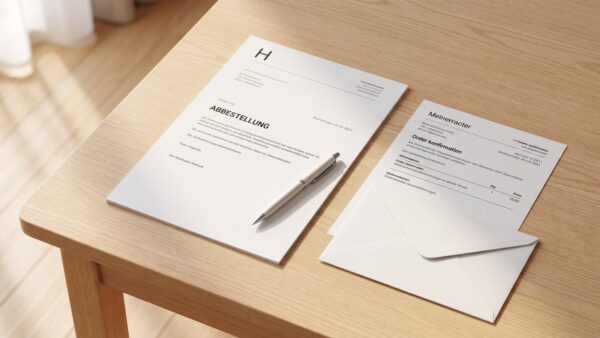 probeabo bild 3 Kündigungsschreiben für ein Probeabo mit Kugelschreiber und Bestellbestätigung