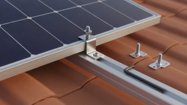 pv modul groesse unterkonstruktion Modulklemme haelt den Aluminiumrahmen eines Solarmoduls auf einer Montageschiene