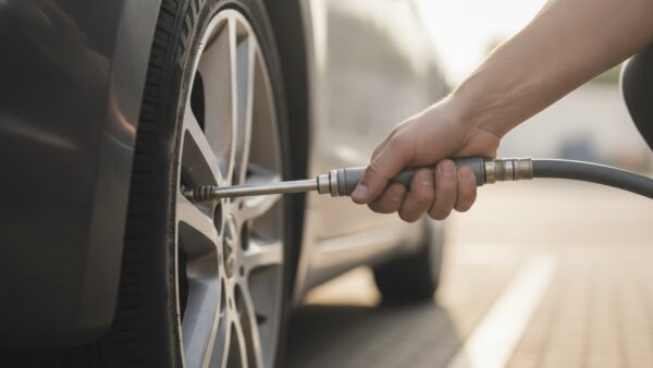 reifendruck bar psi tankstelle Druckluftsstation an der Tankstelle mit Schlauch und Anzeige zum Reifendruck prüfen