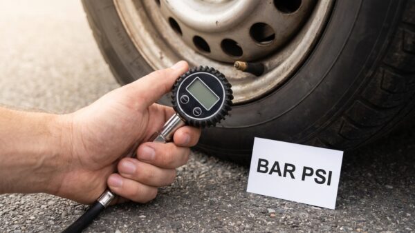 reifendruck bar psi umrechnung Reifendruckprüfer mit Manometer zeigt Bar und PSI am Autoreifen