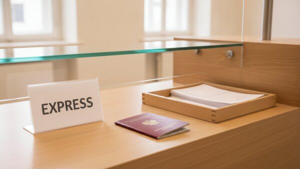 reisepass kosten express Express-Reisepass beantragen: Behördenschalter mit Express-Schild