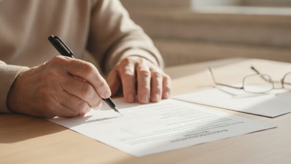 Unterschrift unter einen Antrag auf Rentensplitting bei der Deutschen Rentenversicherung