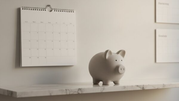 rewe bonus bild 3 Leerer Wandkalender und mattes Sparschwein als Sinnbild fĂĽr Guthaben-Fristen