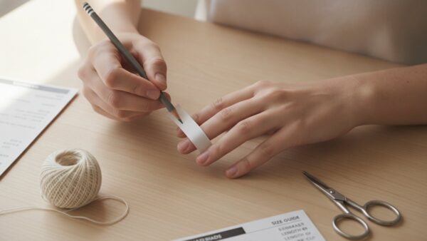 ringgroesse ermitteln messen Ringgröße messen mit Papierstreifen um den Finger