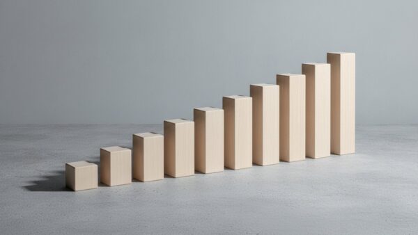 Absteigende Reihe unbeschrifteter Holzblöcke, die am rechten Rand wieder ansteigt