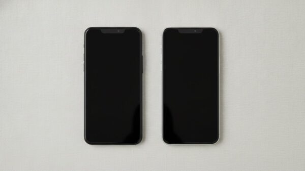 Zwei nahezu baugleiche Smartphones nebeneinander, links gebraucht, rechts neuwertig