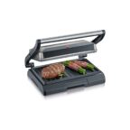 SEVERIN Kontaktgrill für Sandwiches, Steak und als Panini Grill, antihaftbeschichteter Sandwich Maker für fettfreies Grillen, 800 W, metallic grau/schwarz, KG 2394