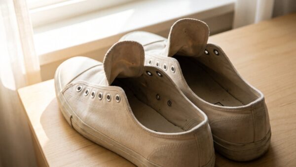 sneaker reinigen bild 3 Sneaker mit geöffneter Schnürung und herausgenommenen Einlegesohlen