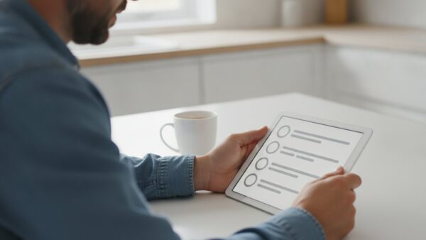 socialshopping kommentare Mann liest Community-Kommentare zu einem Deal auf dem Tablet