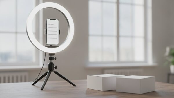 socialshopping livestream Ringlicht und Smartphone fĂĽr einen Live-Shopping-Stream