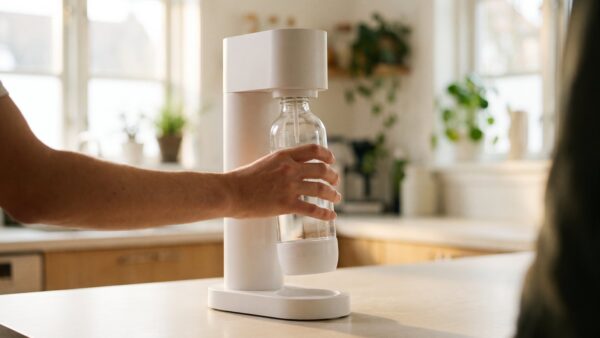 Flasche wird in den Wassersprudler eingesetzt
