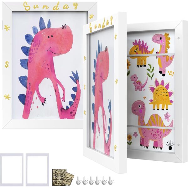 SONGMICS Bilderrahmen 2er Set, A4, für Kinderzeichnungen, Glas mattweiß