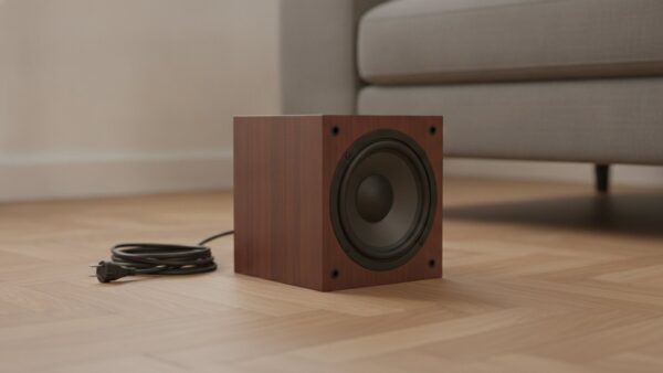 soundbar kaufberatung subwoofer Kabelloser Subwoofer neben einer Soundbar im Wohnzimmer als Entscheidungshilfe beim Soundbar Test