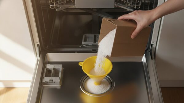 Salz und Klarspüler nachfüllen an der Spülmaschine bei leuchtendem S-Symbol