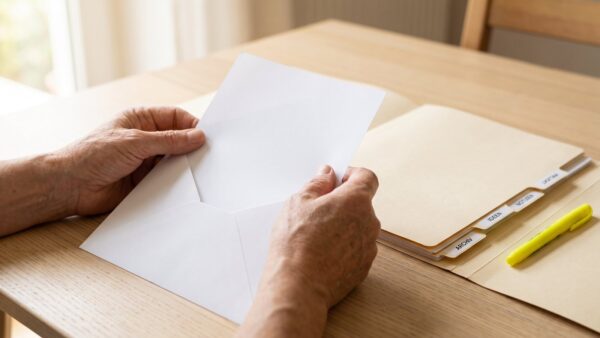 Hände ziehen einen Brief aus dem Umschlag – Steuerbescheid Einspruch prüfen