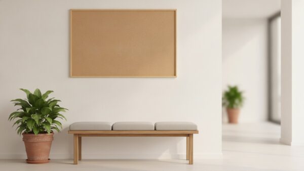 stromsperre bild 3 Heller Wartebereich einer Beratungsstelle mit Holzbank, Zimmerpflanze und leerem Anschlagbrett