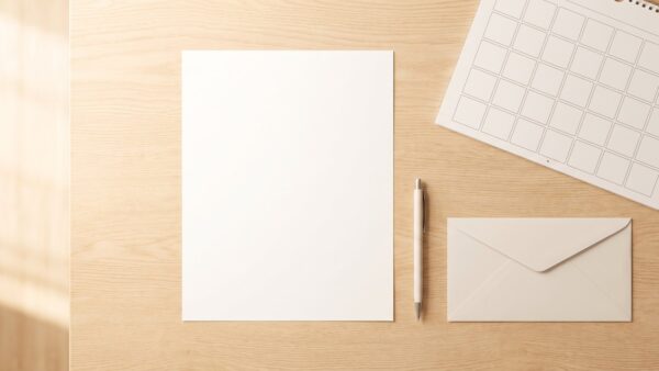 studienstarthilfe bild 2 Unbedrucktes Blatt mit Stift, Briefumschlag und leerem Kalender