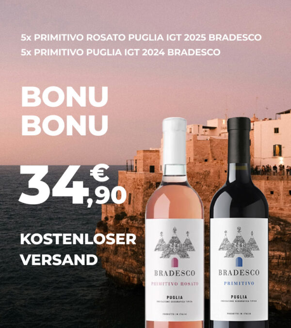 Svinando Aktion Bonu Bonu: 10 Flaschen Bradesco Primitivo mit kostenlosem Versand