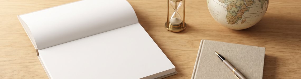Wie viele Tage hat ein Jahr - Header mit Kalender, Sanduhr und Globus