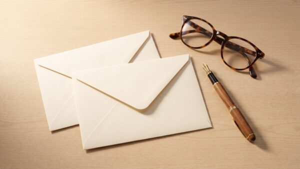tagesgeld ing bild 3 Zwei leere Briefumschläge nebeneinander mit Brille und Füller
