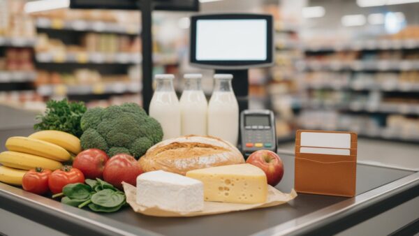 tegut edeka bild 4 Wocheneinkauf auf dem Kassenband mit zwei unbeschrifteten Kundenkarten