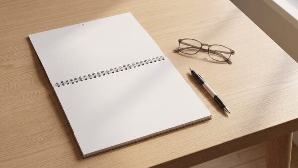 teilrente 2027 bild 1 Leerer aufgeschlagener Wandkalender mit Kugelschreiber und Lesebrille auf einem Holztisch