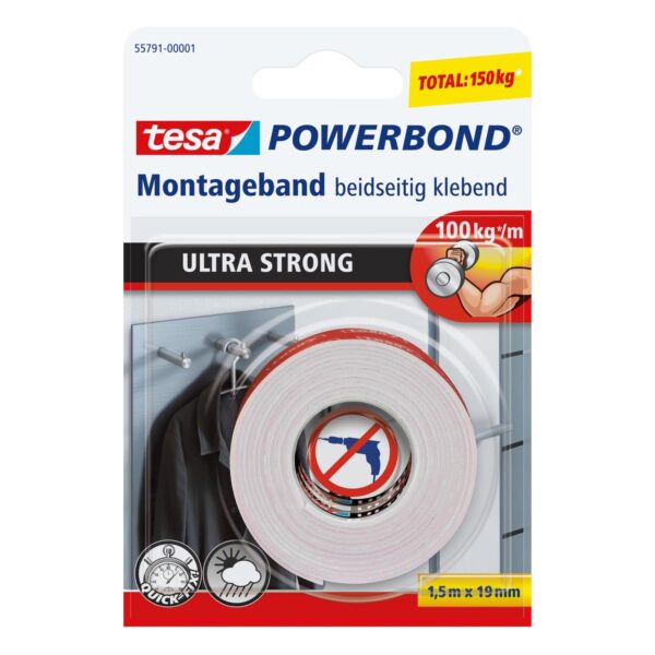 tesa Powerbond ULTRA STRONG doppelseitiges Montageband 1,5 m