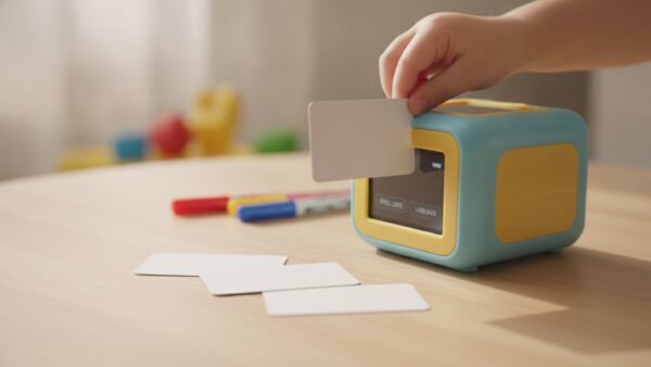 Kinderhand steckt eine wildcard in den Kartenschacht der tigerbox TOUCH