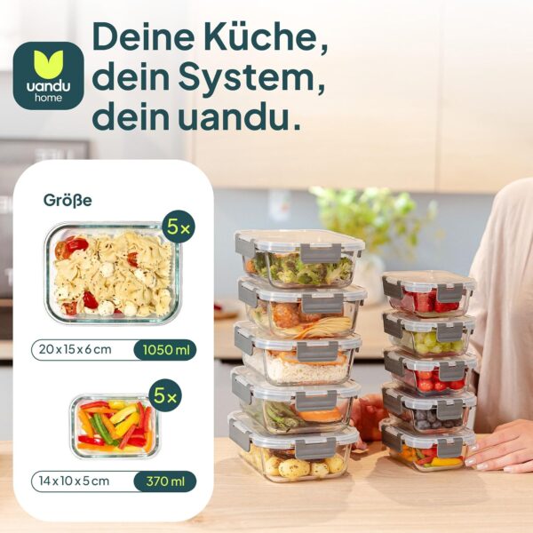 uandu Glasbehälter 20-teilig – Größen 1050 ml und 370 ml