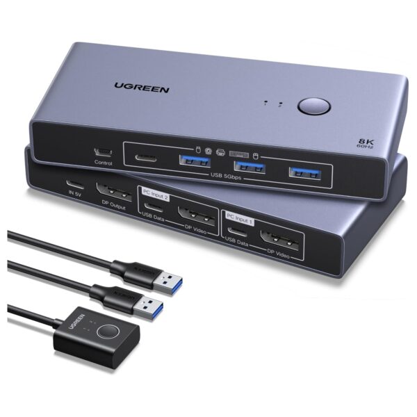 ugreen dp 14 kvm switch 8k UGREEN DP 1.4 KVM Switch 8K@60Hz 2 PC 1 Monitor mit 4 USB 3.0 Ports
