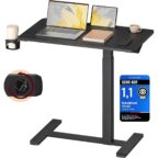 VASAGLE Beistelltisch mit Rollen, mobiler Stehtisch, 80 x 45 cm, Tintenschwarz
