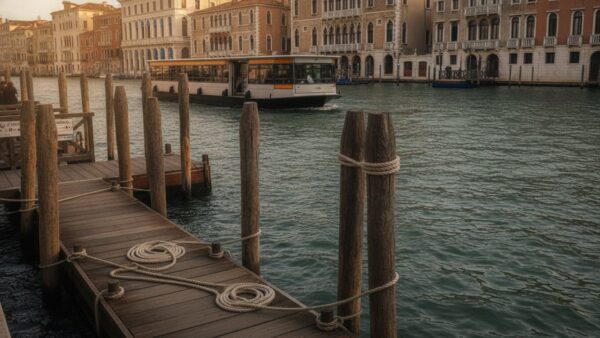 venedig eintritt bild 4 Wasserbus auf dem Canal Grande an einer Anlegestelle vor historischen Palazzi