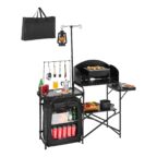 VEVOR Camping-Küchentisch aus Aluminium, tragbare Outdoor-Kochstation mit Lagerschrank, Tragetasche und abnehmbarem Windschutz