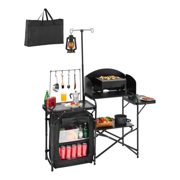 vevor camping kuechentisch aluminium VEVOR Camping-Küchentisch aus Aluminium, tragbare Outdoor-Kochstation mit Lagerschrank, Tragetasche und abnehmbarem Windschutz