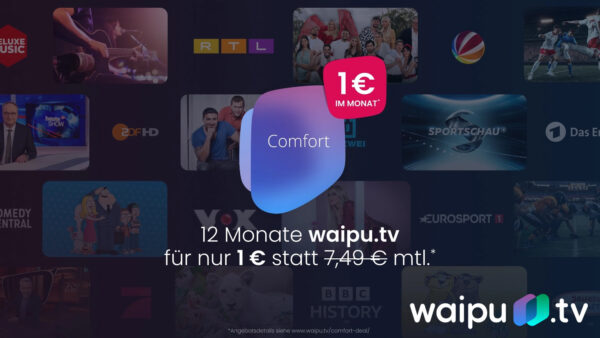 waipu.tv Comfort 12 Monate für 1€ im Monat statt 7,49€
