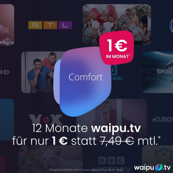 waipu tv comfort 1 euro quadrat waipu.tv Comfort für 1€ im Monat – Aktion bis 30.09.2026